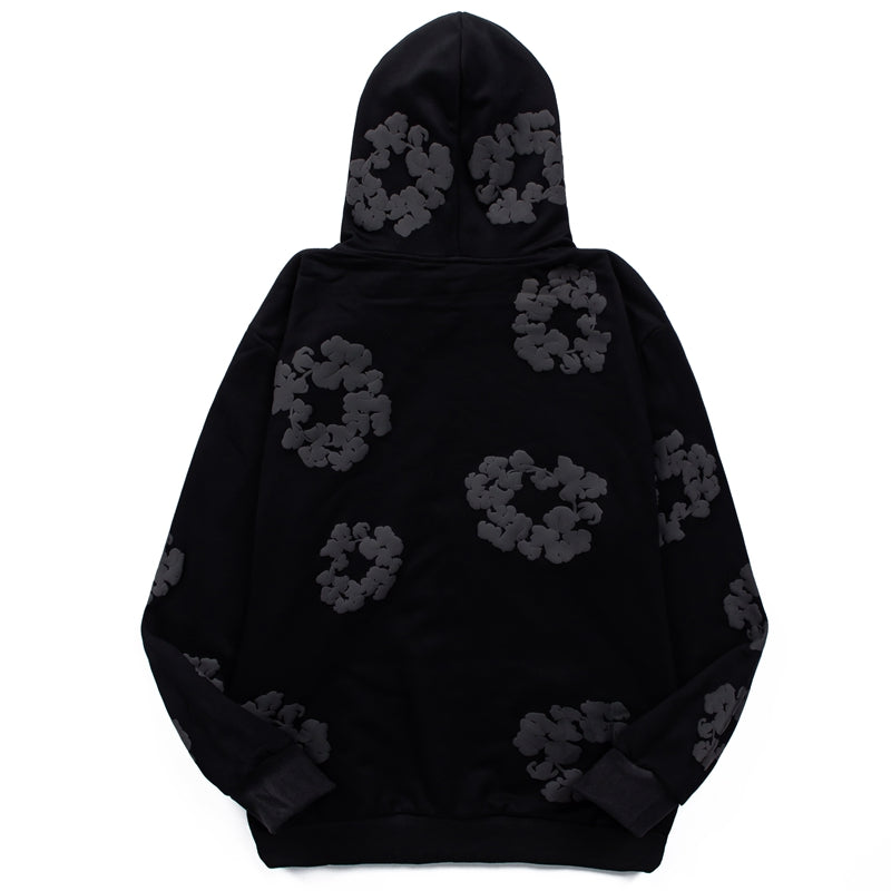 Black Cotton Wreath Hoodie
