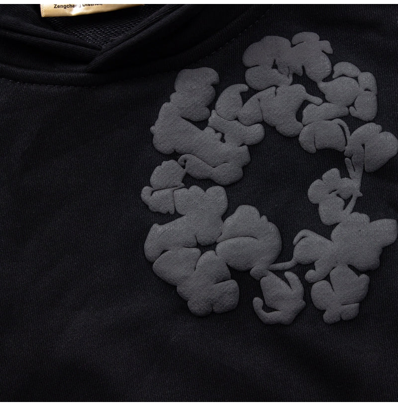 Black Cotton Wreath Hoodie