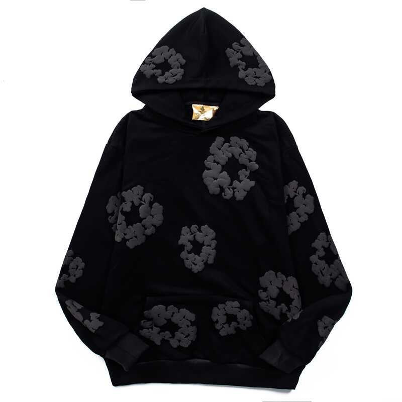 Black Cotton Wreath Hoodie