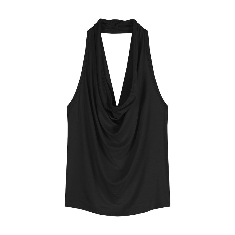 Black Cowl Halter Top