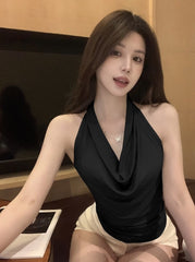 Black Cowl Halter Top