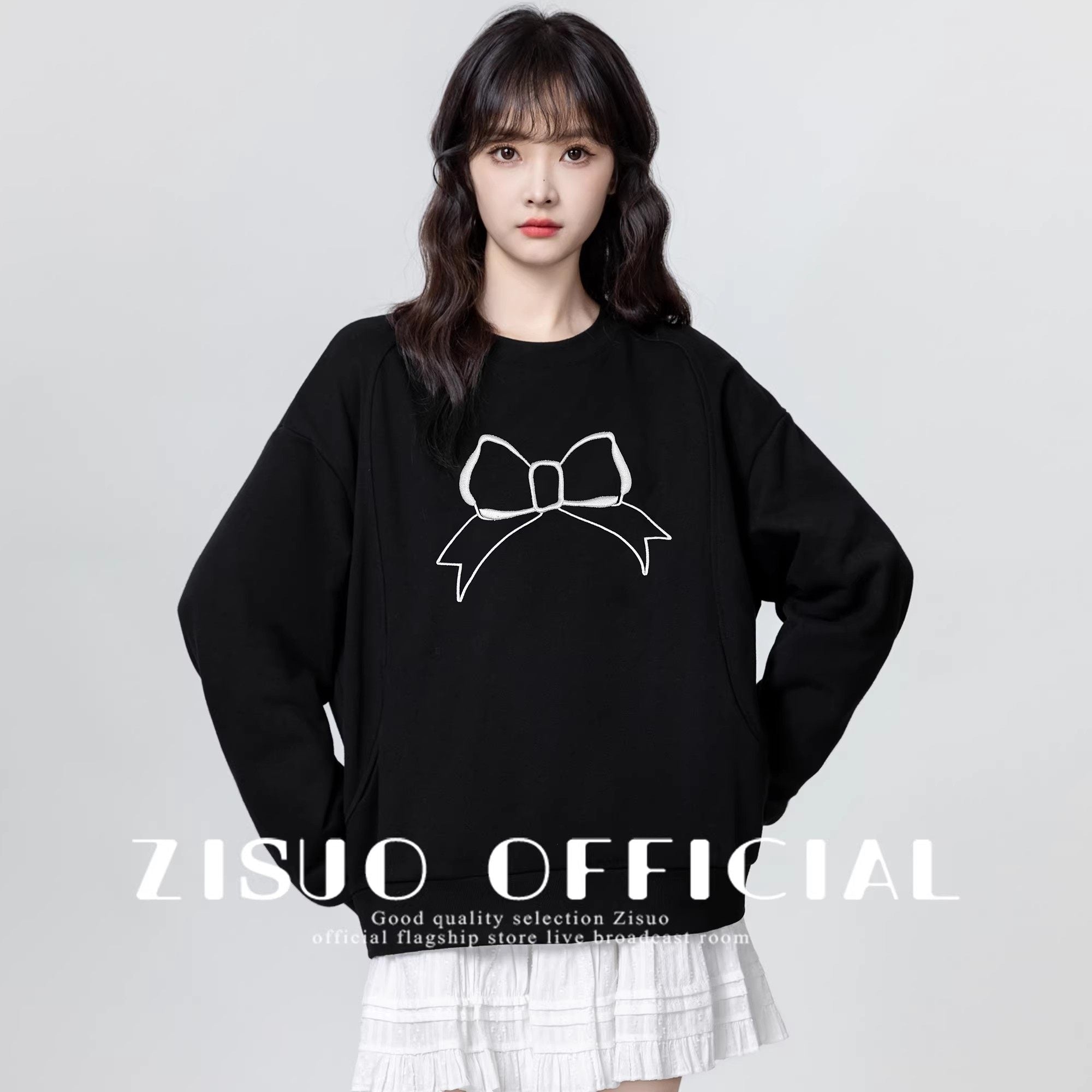 Black Crewneck Cartoon Print Pullover Sweatshirt