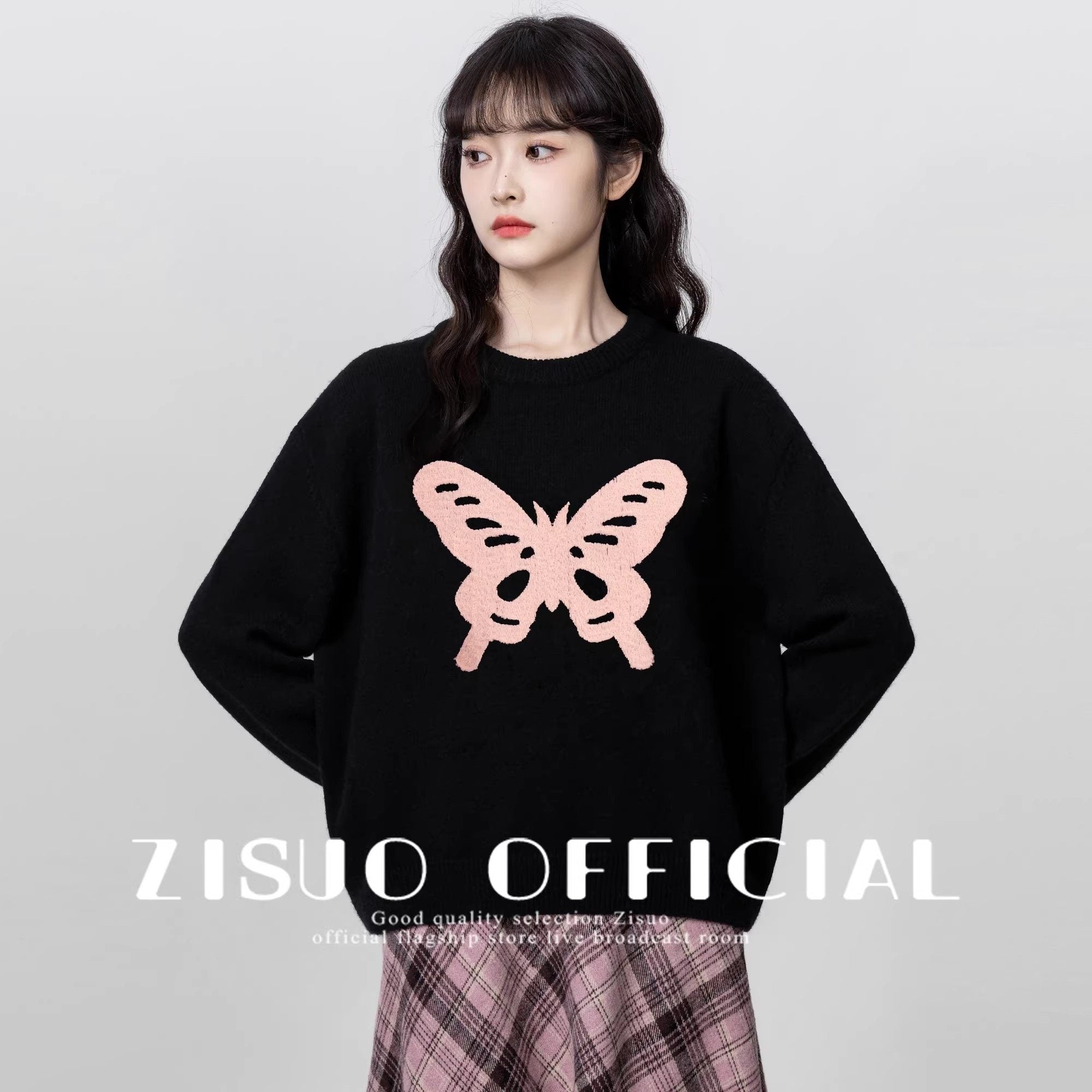Black Crewneck Cartoon Print Pullover Sweatshirt