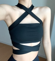 Black Criss-Cross Halter Top