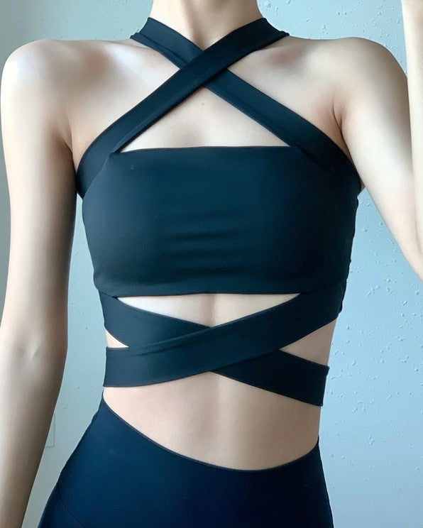 Black Criss-Cross Halter Top