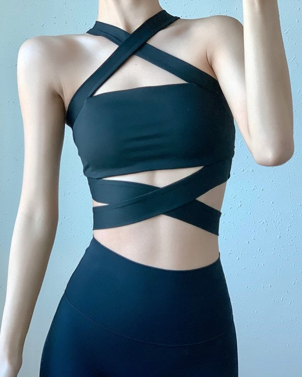 Black Criss-Cross Halter Top