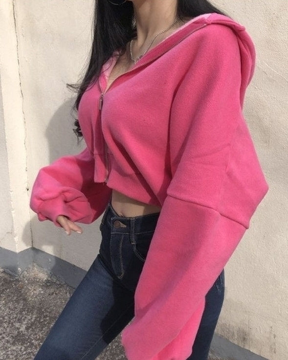 Black Crop Basic Hoodie