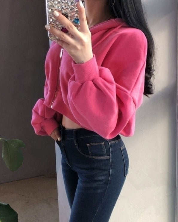 Black Crop Basic Hoodie