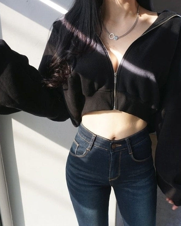 Black Crop Basic Hoodie