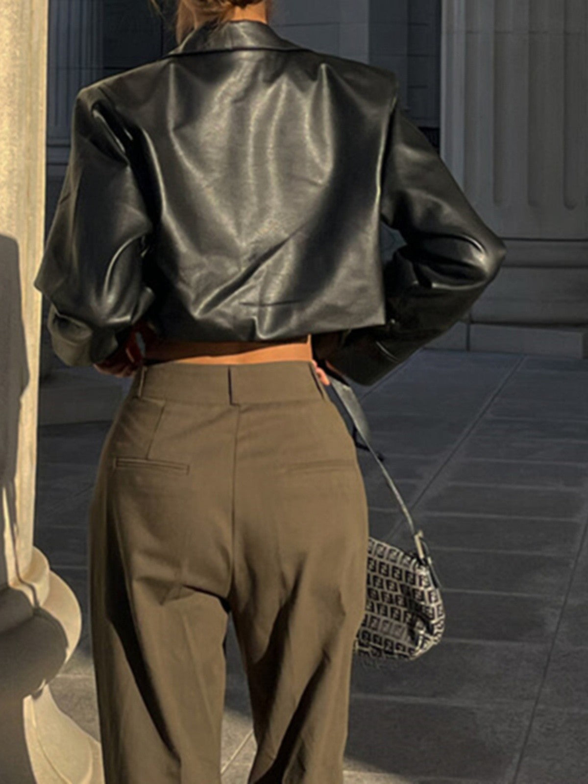 Black Button-Down Cropped Faux Leather Jacket