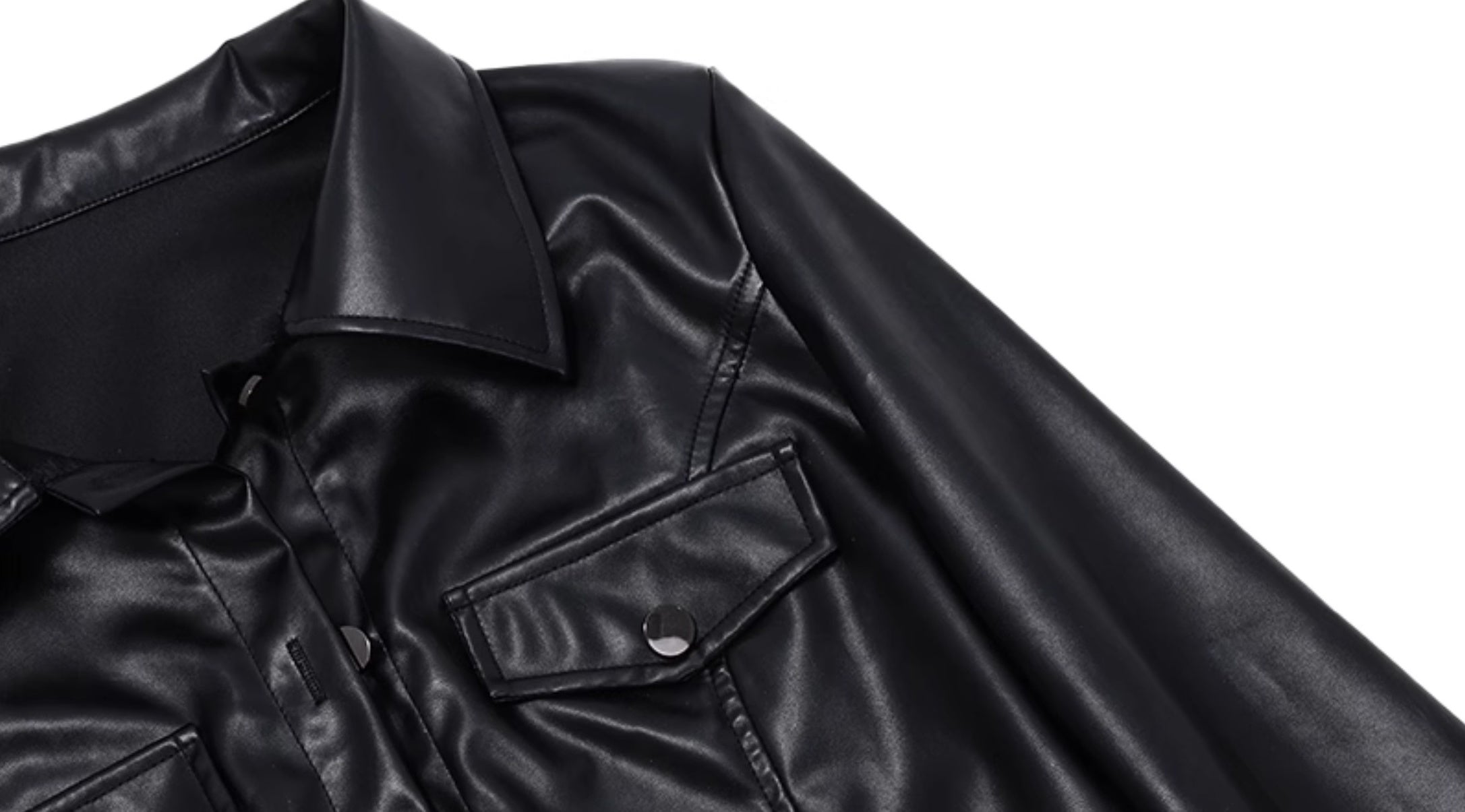 Black Button-Down Cropped Faux Leather Jacket