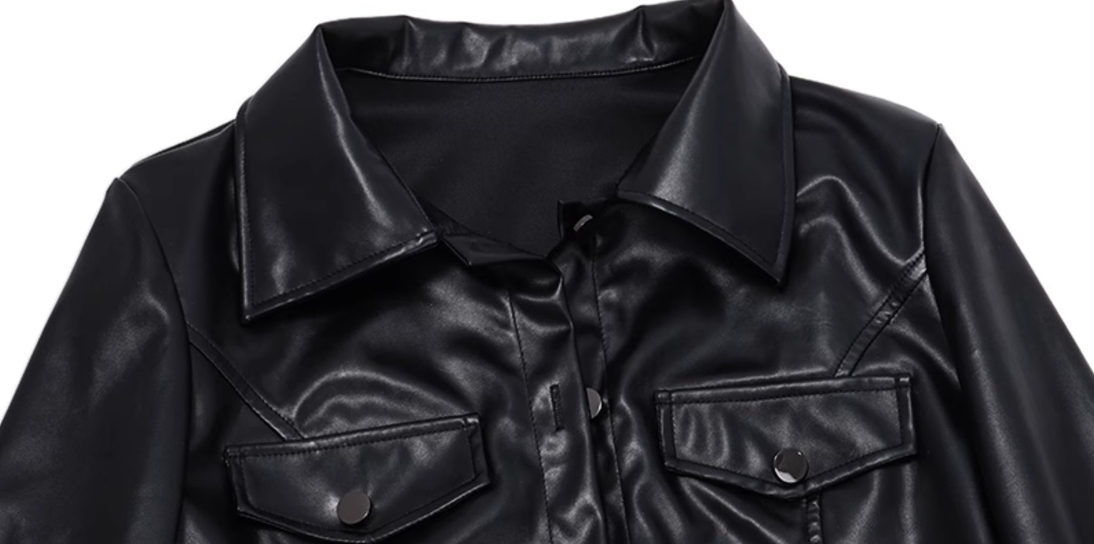 Black Button-Down Cropped Faux Leather Jacket