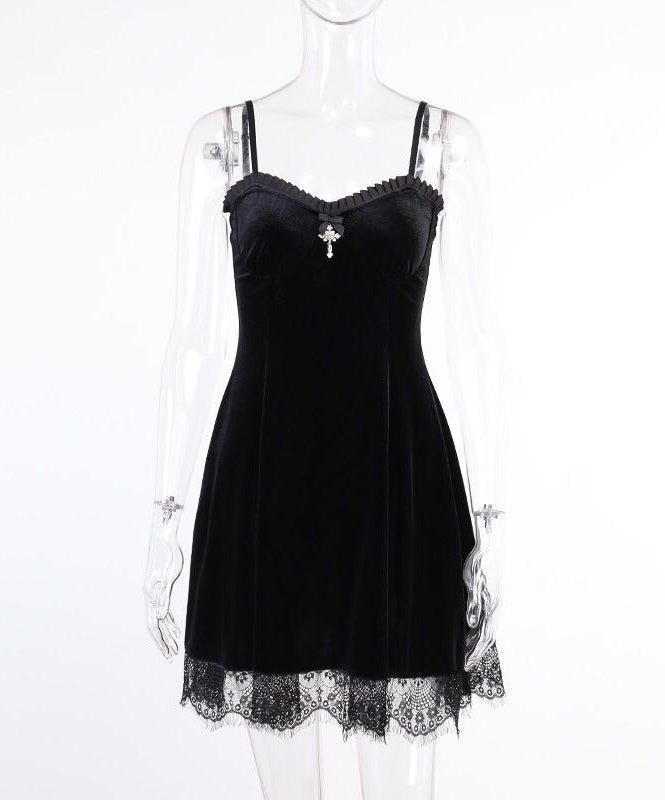 Black Cross Velvet Dress