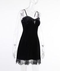Black Cross Velvet Dress