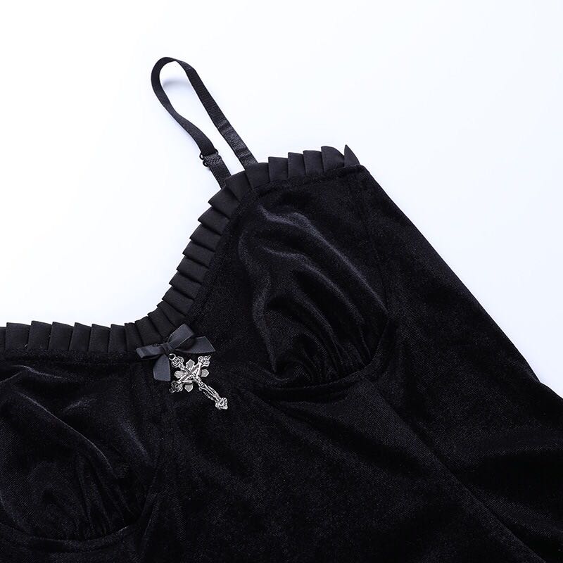 Black Cross Velvet Dress