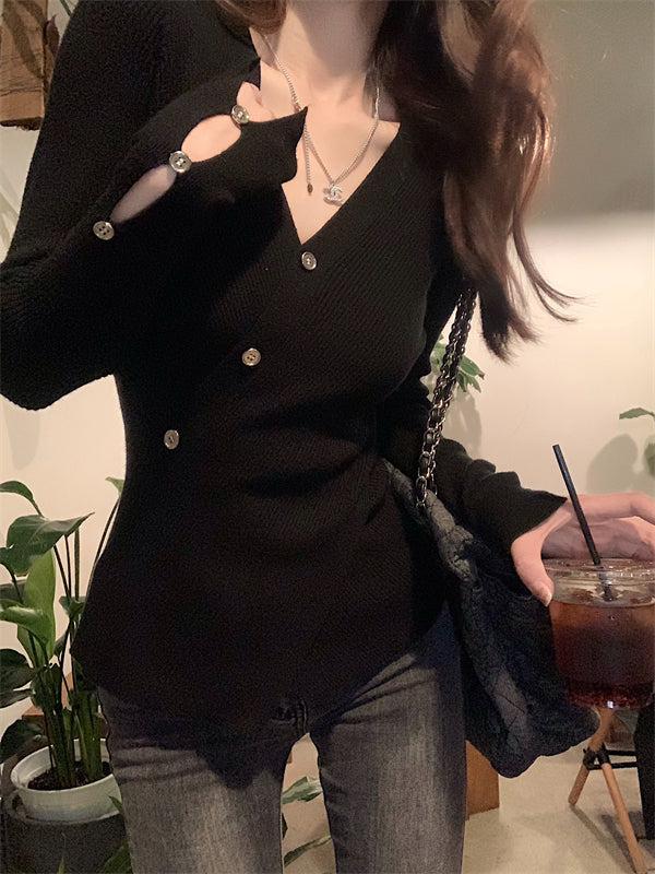 Black Cross Wrap Buttoned Cardigan