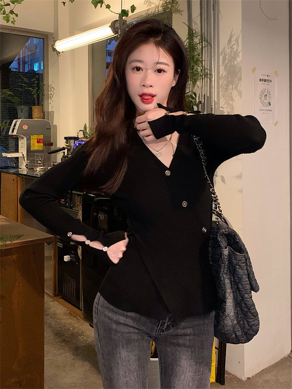 Black Cross Wrap Buttoned Cardigan