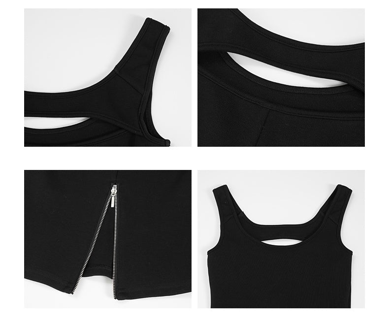 Black Cut-Out Zipper Tank Top