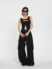 Black Cut-Out Zipper Tank Top