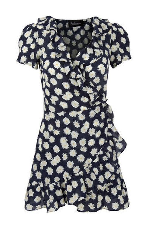Black Daisy Wrap Dress
