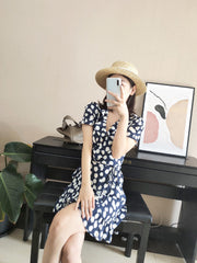 Black Daisy Wrap Dress