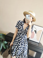 Black Daisy Wrap Dress