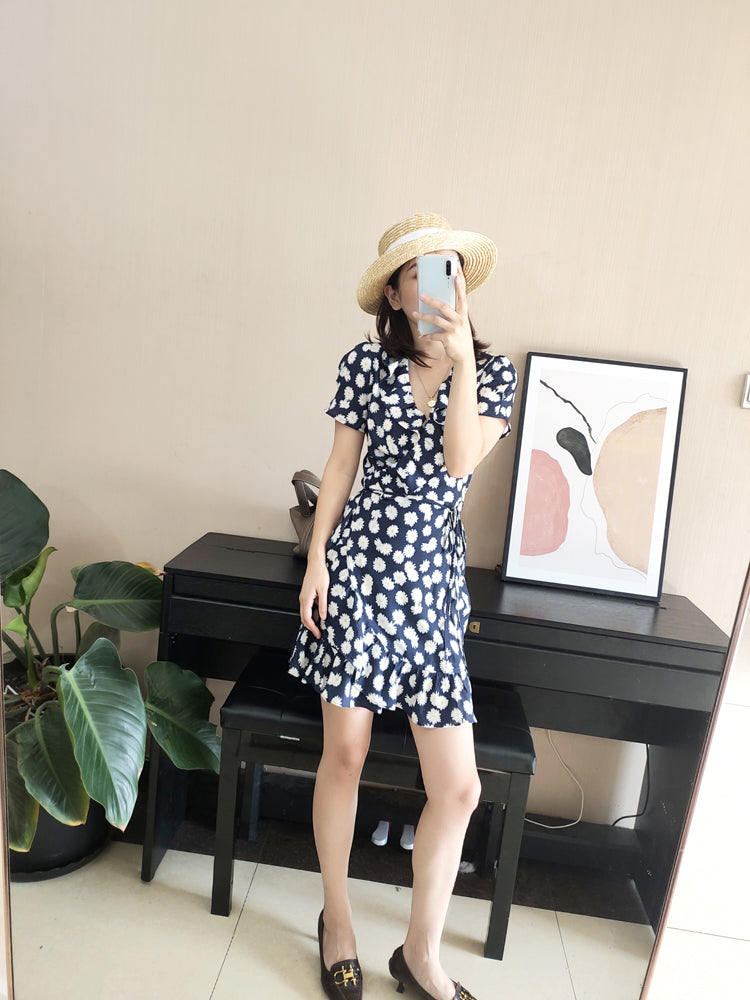 Black Daisy Wrap Dress
