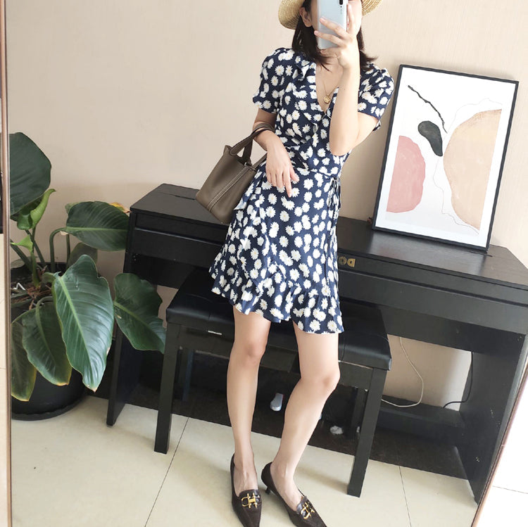 Black Daisy Wrap Dress