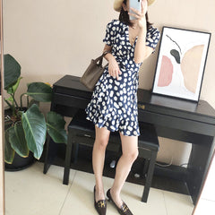 Black Daisy Wrap Dress