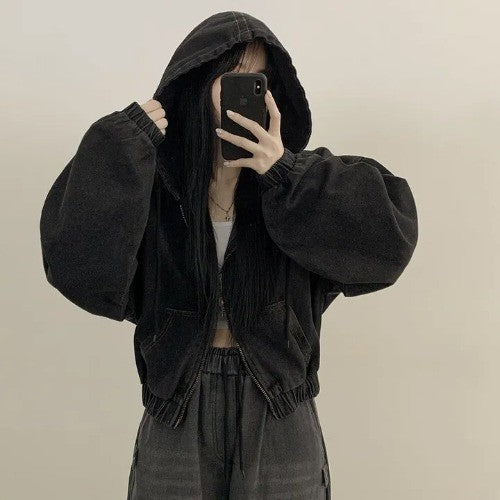 Black Denim Hooded Jacket