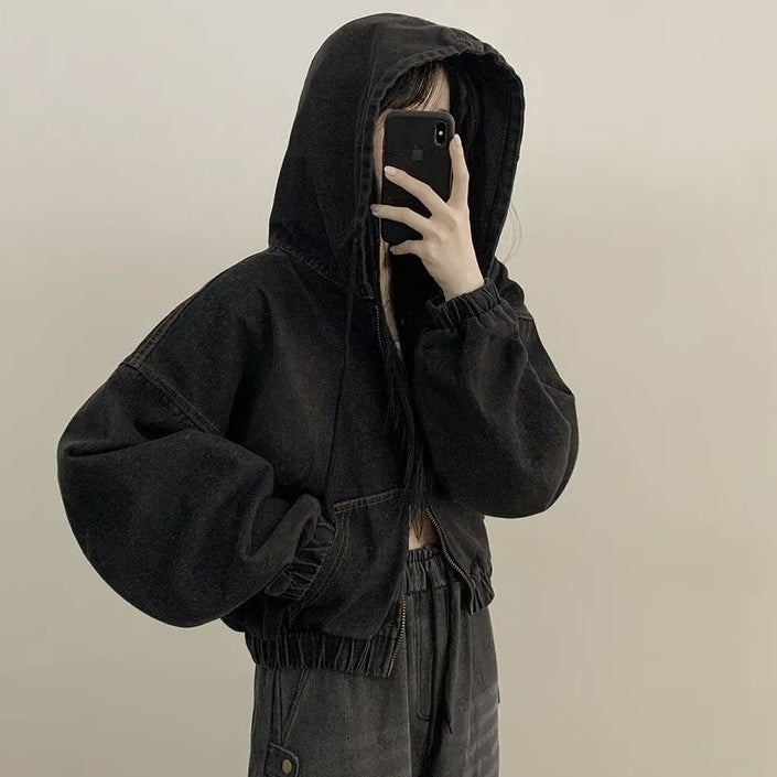 Black Denim Hooded Jacket