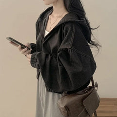 Black Denim Hooded Jacket