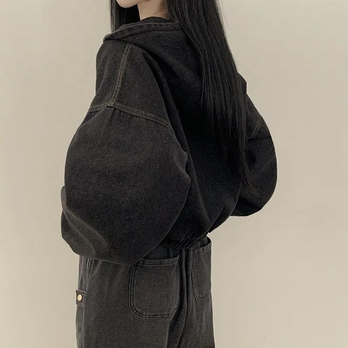 Black Denim Hooded Jacket