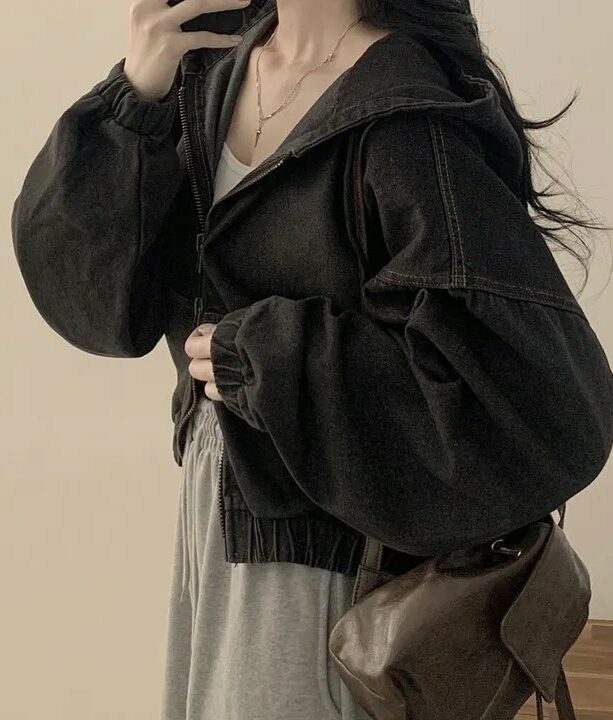 Black Denim Hooded Jacket