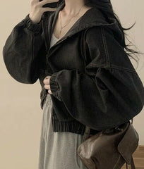 Black Denim Hooded Jacket