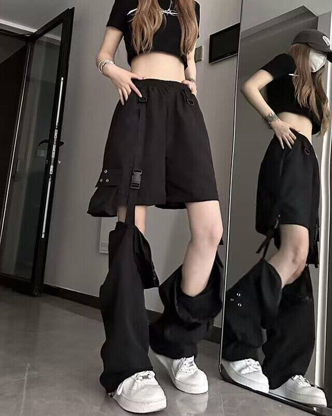 Black Detachable Open Knee Pants