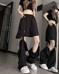 Black Detachable Open Knee Pants