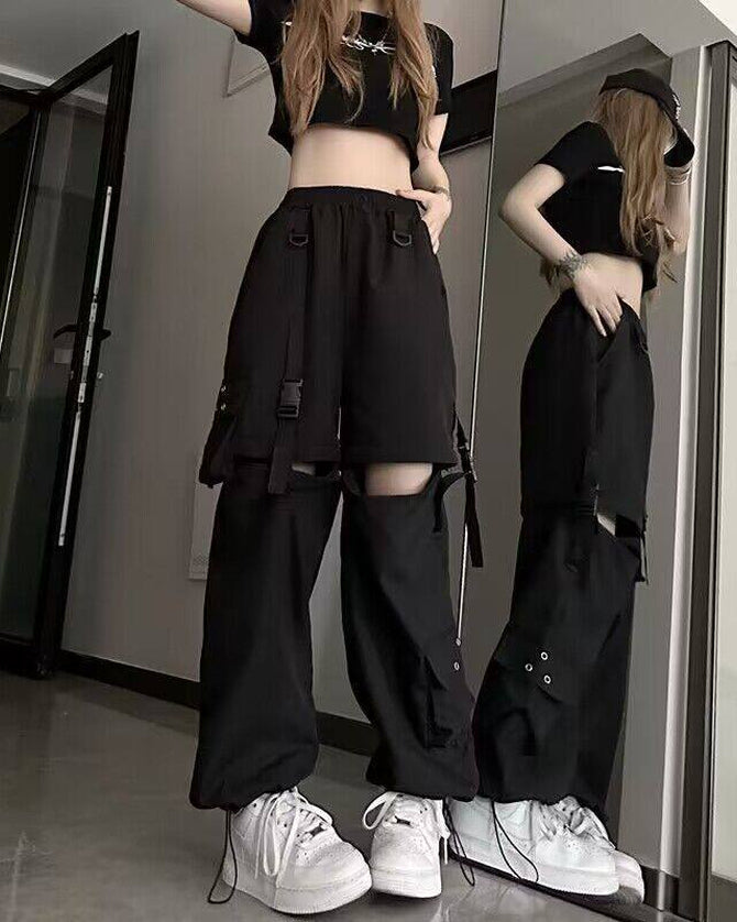 Black Detachable Open Knee Pants
