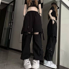 Black Detachable Open Knee Pants