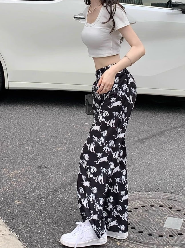 Black Dog Pattern Mopping Pants