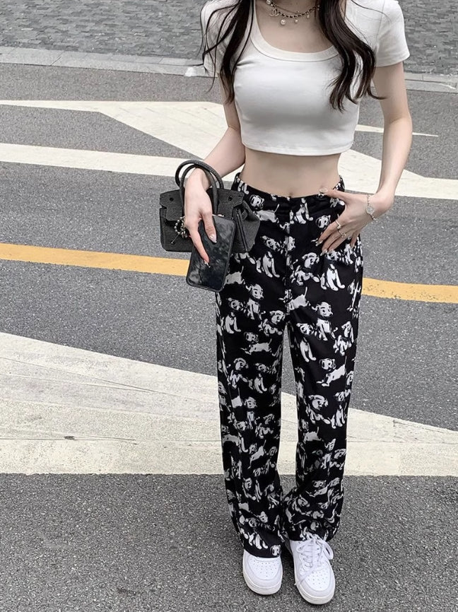 Black Dog Pattern Mopping Pants