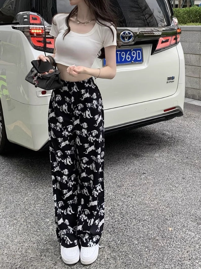 Black Dog Pattern Mopping Pants