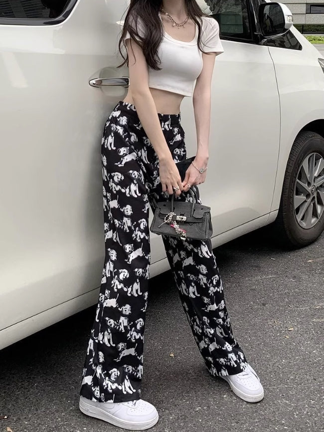 Black Dog Pattern Mopping Pants