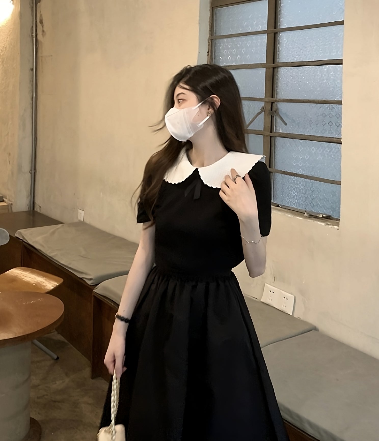 Black Doll Collared Crop Top