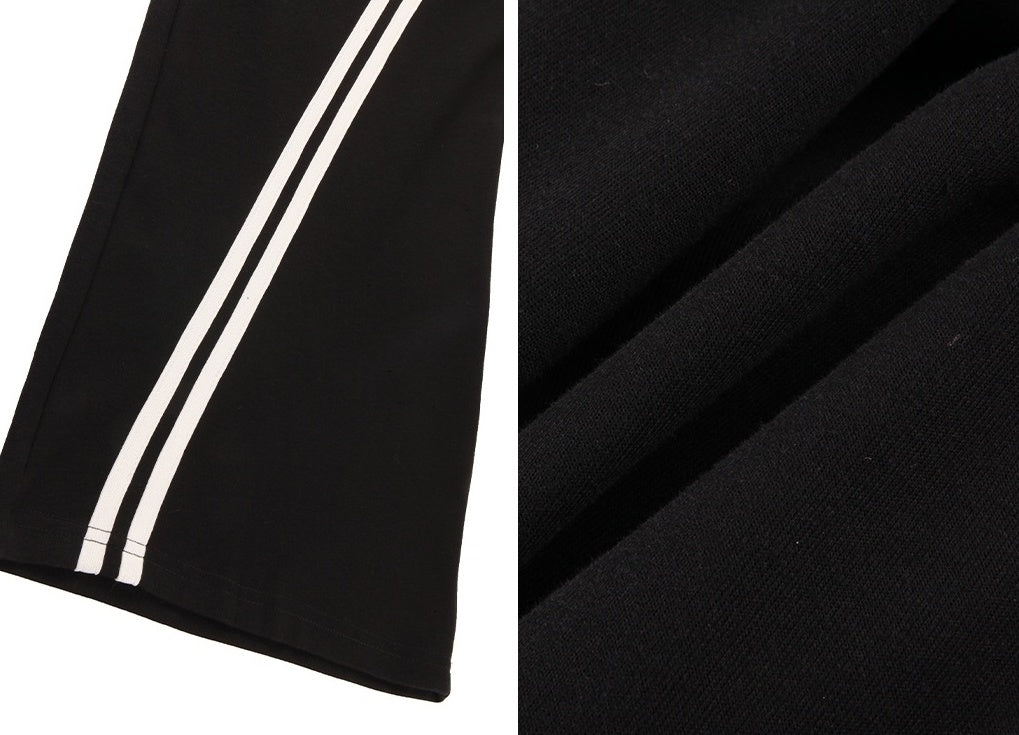 Black Double Stripe Drawstring Pants