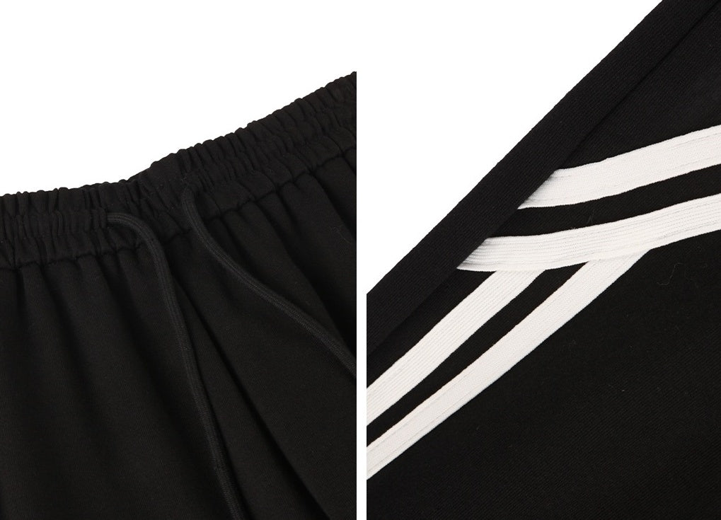 Black Double Stripe Drawstring Pants