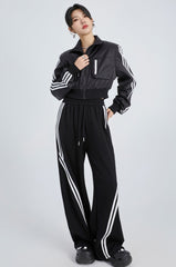 Black Double Stripe Drawstring Pants