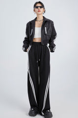 Black Double Stripe Drawstring Pants