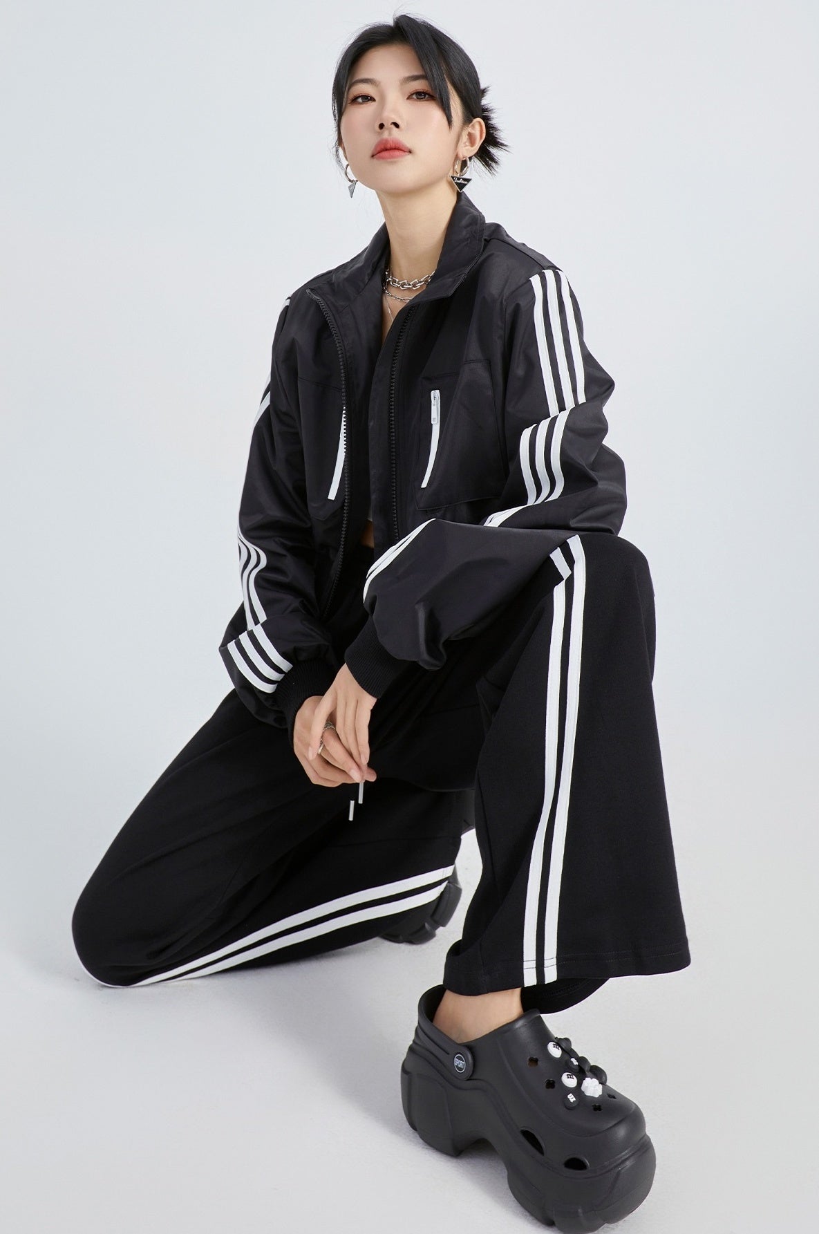 Black Double Stripe Drawstring Pants