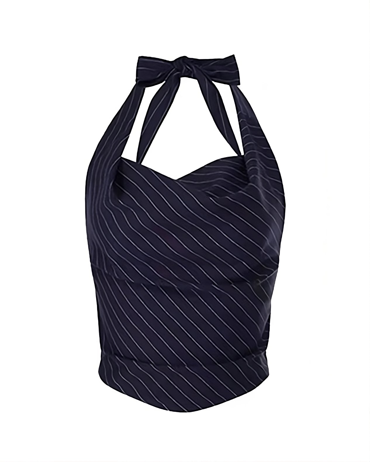 Black Draping Halter Stripes Top